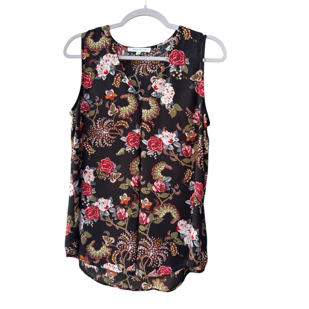 Rose & Olive Multicolor Floral V-neck Tank Top Women Size M